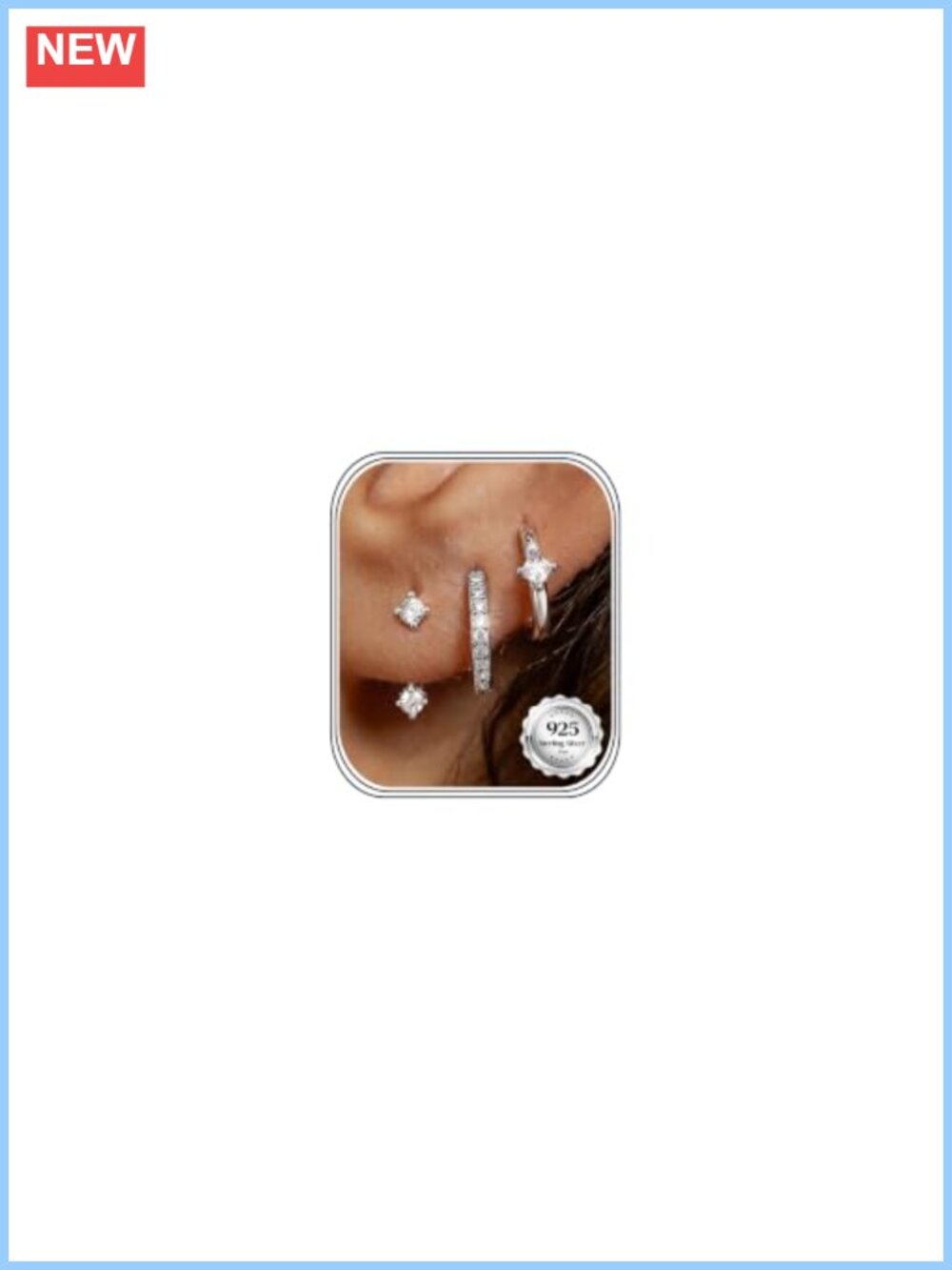 Sterling Silver Earring Set 3 Pairs Hoop Huggie Stud Hypoallergenic